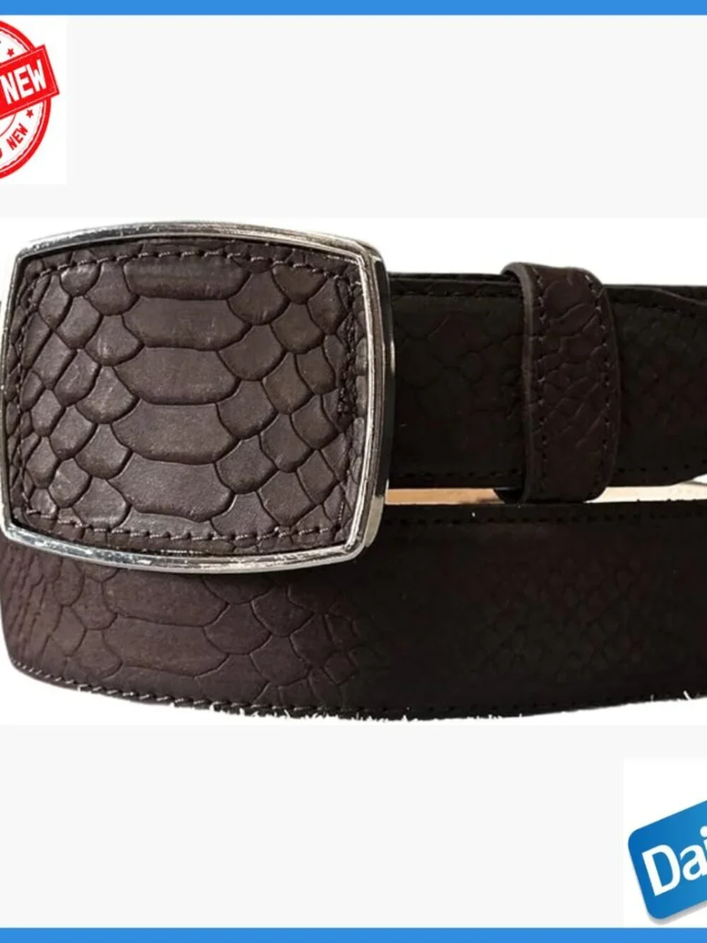 Genuine Leather Western Belt with Removable Buckle, Python Print, Size 34